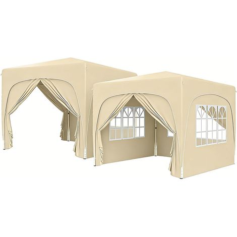 2er-Set  pavillon 3x3m, wasserabweisend Stabil Winterfest Pop-up Faltpavillon, UV Schutz 50+, Faltbar Partyzelt Gartenzelt mit 4 Seitenteilen Tasche Gartenpavillon für Camping Garten, Sand