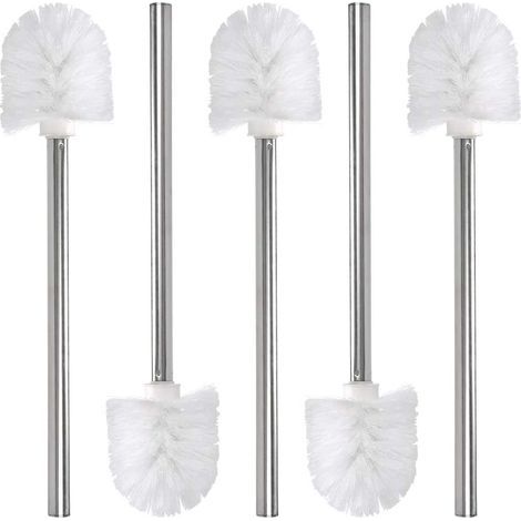 Brosse de rechange pour toilettes/toilettes/salle de bain 5 pièces, tête de brosse de nettoyage, manche en acier inoxydable et tête en plastique, blanc, 37,5cm (1/5)