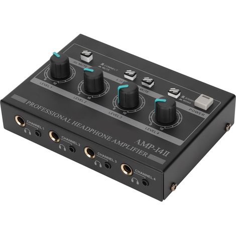 AMP-14II Kompakter 4-Kanal-Stereo-Kopfhörerverstärker mit 12V 2A Netzteil für Studio- und Bühneneinsatz (100-240V). (1/5)