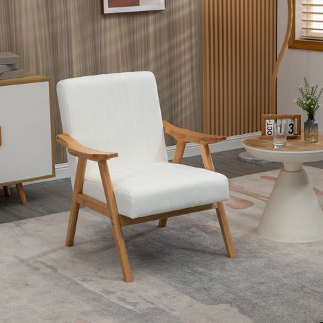 REDOM Fauteuil 74x68x82cm Confort rembourré bois Structure solide crème blanc (1/5)
