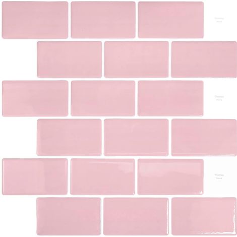 Lot de 10 carreaux adhésifs rose métro, pour crédence de cuisine ou salle de bain, effet brique 3D, en vinyle adhésif, 30,5 x 30,5 cm. (1/5)