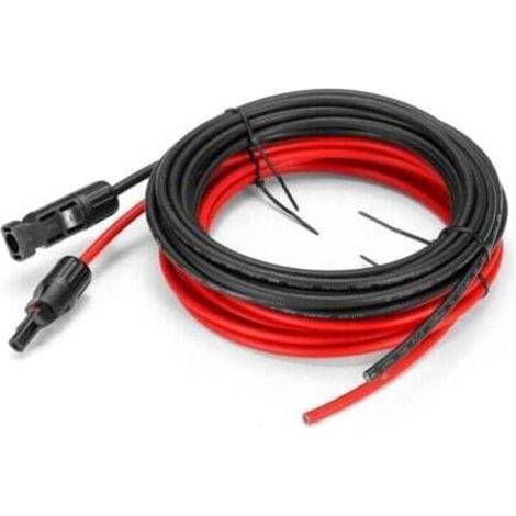 Câble d'extension pour panneau solaire 12 AWG avec connecteurs MC4 femelle et mâle (5 m rouge + 5 m noir) (1/4)