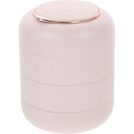 Joyero giratorio de varios niveles con espejo, plástico rosa. (1/5)