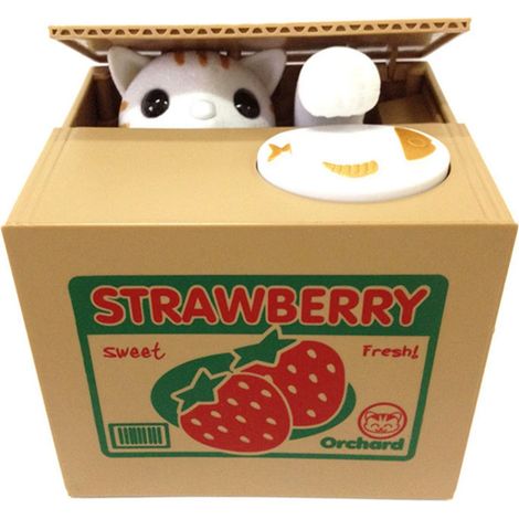 Tirelire chat voleur d'argent, cadeau créatif, dessin animé anglais, petite poupée chat électrique kawaii (1/5)