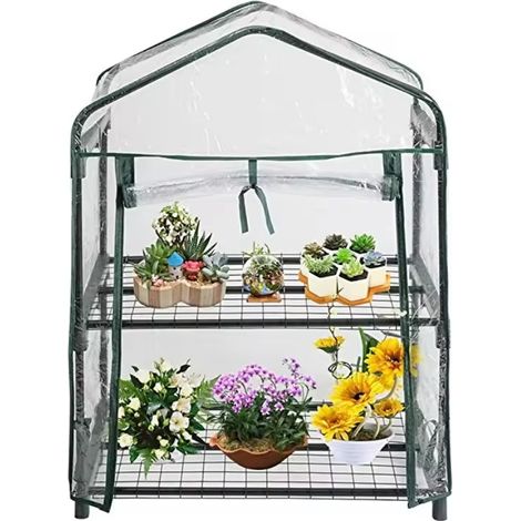 SERRA DA BALCONE DA GIARDINO, CORPO IN POLICARBONATO E TELO IN PVC TRASPARENTE, ADATTO PER COLTURE INVERNALI 2+2 RIPIANI (1/4)