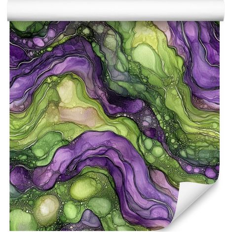 Papel pintado en tonos verde lima y morado para salón y dormitorio, 50x1000 cm. (1/5)