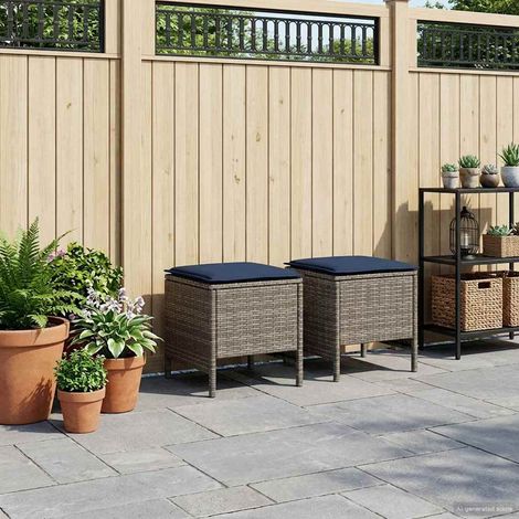 vidaXL Pouf de Jardin 2 Pièce Gris et bleu marine 38 x 38 x 45 cm