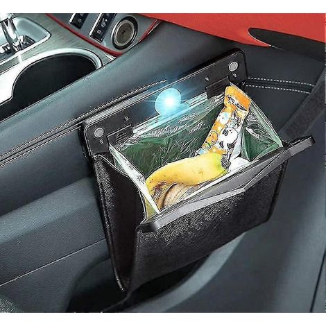 Sac poubelle de voiture, en cuir PU de qualité supérieure avec lumière LED et fermeture magnétique, vendu avec une boîte de mouchoirs et 30 sacs poubelle intérieurs jetables, imperméable. (1/5)