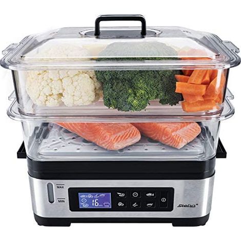 Steba DG 2 - Vaporera electrónica (3-6 litros), sin BPA, incluye kit de viaje, pantalla LCD con 5 programas automáticos, temporizador de 30 minutos con sonido de señal y apagado final) (1/5)