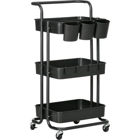 Desserte roulante cuisine 42 x 38 x 86,5 cm modulable pratique trois plateaux moderne épuré avec boîtes en acier noir (1/5)