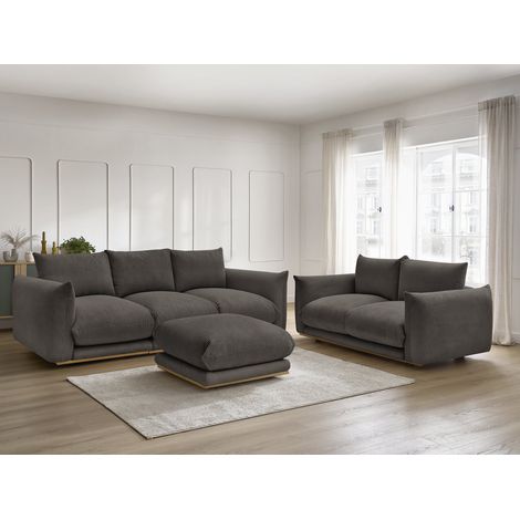 BOBOCHIC - Ensemble canapé droit fixe 3 + 2 places ERNEST tissu velours côtélé avec pouf Taupe (1/5)