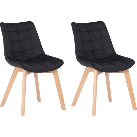 Juego de 2 sillas de comedor con generoso acolchado de terciopelo negro y patas de madera 100007742 (1/5)