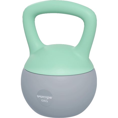Kettlebell de 6 kg rempli de sable métallique et doté d'une poignée antidérapante pour l'entraînement à domicile, 19 x 19 x 28 cm, vert et gris (1/5)