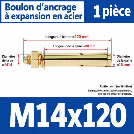 Goujon d'ancrage à expansion M14 x 120 mm perçage 18 mm m14 120 1 pièces 1 kg – Livraison gratuite
