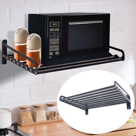 Soporte de pared para microondas, soporte de aluminio para microondas, estante para microondas para la cocina 50 x 39,5 cm, negro