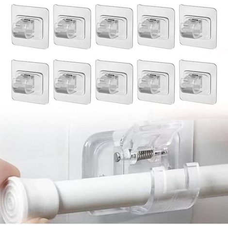 SABIR-Supports de tringle à rideaux sans perçage, lot de 10 supports de tringle à rideaux autocollants, supports de rideaux transparents (1/4)