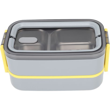 Boîte à bento 2 compartiments 1400 ml, isotherme en acier inoxydable, compartiments étanches, idéale pour le bureau (gris). (1/5)