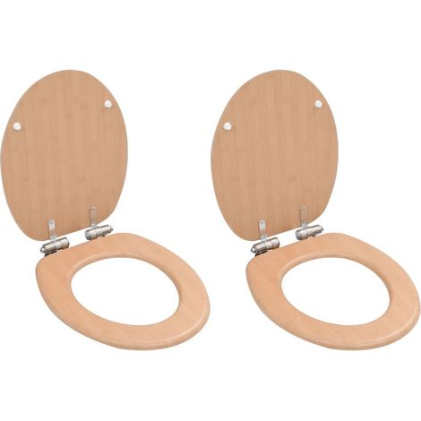 Lot de 2 sièges WC abattant lunette cuvette siège de toilette salle de bains maison intérieur salle d'eau MDF couvercle à fermeture en douceur bambou