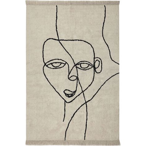Tappeto in cotone con motivo viso a frange 160 x 230 cm beige e nero Nuru