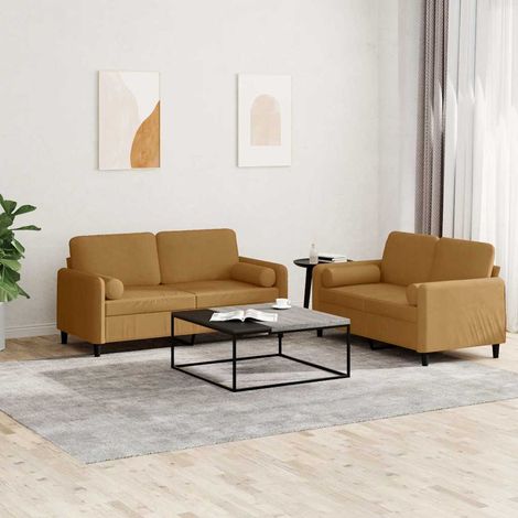 2-tlg. Sofagarnitur mit Kissen Braun Samt (1/5)
