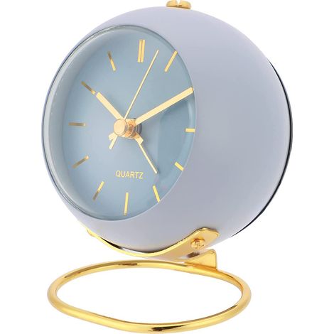Réveil sans tic-tac, analogique avec lumière, réveil rétro sonore, réveil de chevet pour gros dormeurs, à piles, idéal pour les voyages, petit réveil de bureau pour chambre d'enfant (bleu) (1/5)
