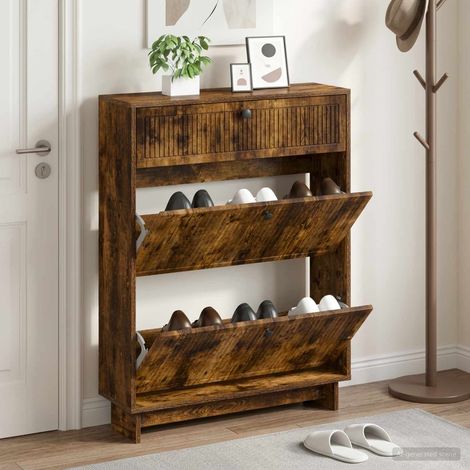 vidaXL Shoe Cabinet EDE 78 x 24 x 103 cm Engineered Wood Smoked Oak (1/5)