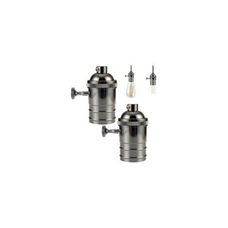 2 portalampade vintage, adattatore per lampada Edison Vintage E27 con interruttore wireless retrò per lampadario, colore nero.