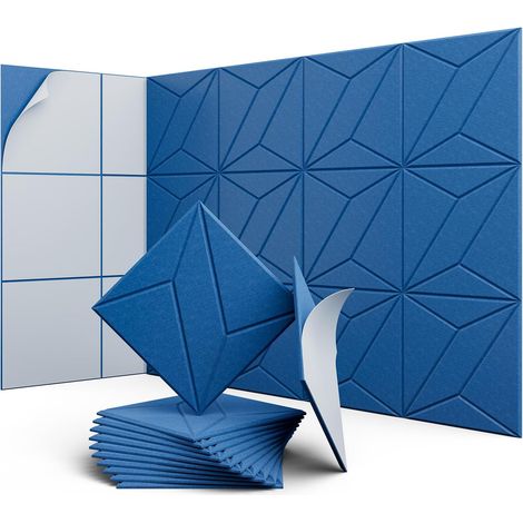 Lot de 12 panneaux acoustiques auto-adhésifs, rembourrage insonorisant en polyester, panneaux muraux insonorisants haute densité, 30 x 30 x 1 cm, bleu (1/5)