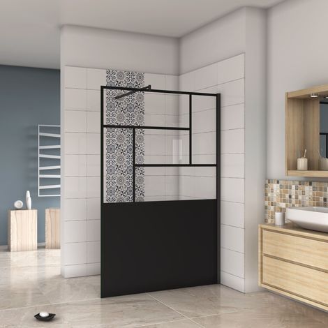 paroi de douche 120x200cm style atelier avec une barre de fixation extensible ronde