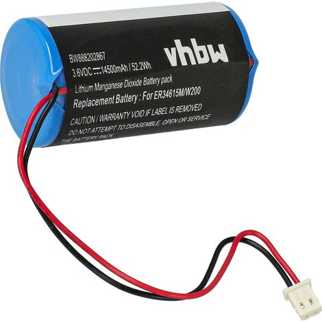 vhbw Battery Replacement for Visonic 0-9912-K, ER34615M/W200, ER34615M, 88030498 for Alarm Units, Home Security (14500mAh, 3.6 V, Li-SOCl2)