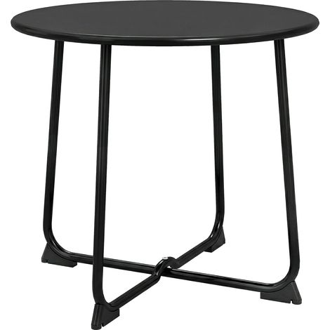 Tavolino da Caffè da Esterno Ø50 cm con Base a X e Piedini Antiscivolo in Metallo Nero (1/5)