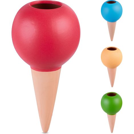 Relaxdays Picos de Riego Diseño Globo, Set de 4, 300 ml c/u, Autorriego para Plantas de Interior, Regadores, Multicolor (1/5)