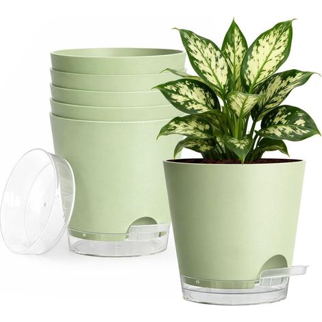 6er Set Pflanztöpfe 15cm mit Bewässerungssystem Salbeigrün (1/5)