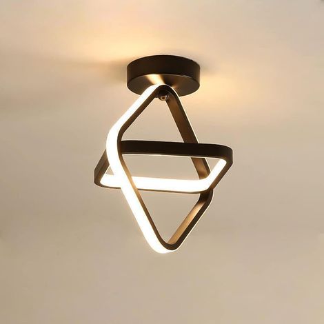 Plafonnier LED,Lampe de Lustre moderne noir Plafonnier de couloir carrée 24W 2700LM pour Couloir Balcon, 3000K Lumière blanche chaude, diamètre 22CM (1/5)