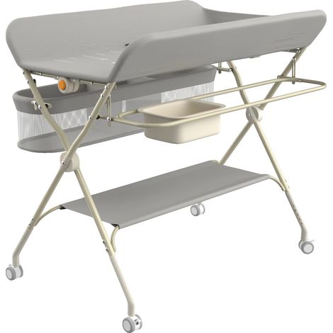 Table à langer, hauteur réglable, plusieurs compartiments de rangement, GRIS (1/2)