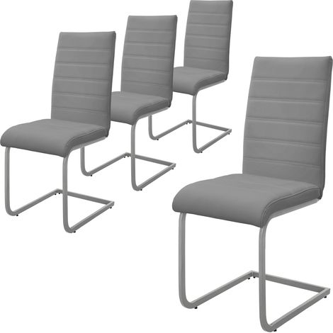 ML-Design Set 4x Sillas de Comedor Basculante con Respaldo Alto Asiento Cantilever Gris de Polipiel Tapizado con Patas de Metal Sillón Diseño Ergonómico Moderno para Salón, Escritorio o Cocina