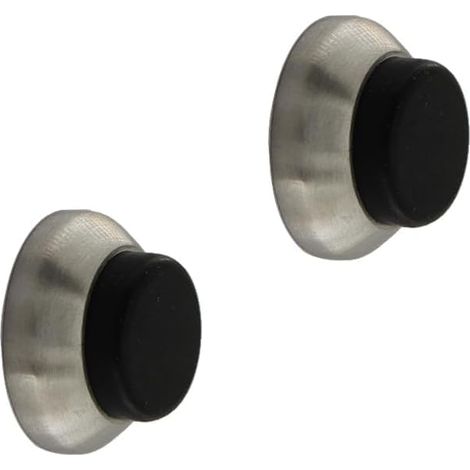 Butoir de porte mural Butoirs de porte acier inoxydable caoutchouc noir Installation adhésif vis Ø28X13mm Petit tampon protection poignée Finition satinée (1/5)