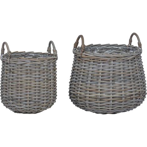 Planter Basket with Storage 2 pcs Grey Lacak Rattan vidaXL