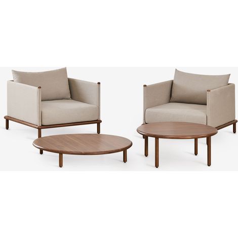 Conjunto de salón con 2 sillones y 2 mesas de centro redondas en madera de acacia Olivia SKLUM