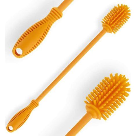 Cepillo de limpieza de silicona con mango largo, 31 cm, libre de BPA, para biberones, termos, botellas de agua, jarrones, cristalería, perfecto para botellas pequeñas (1 unidad). (1/5)