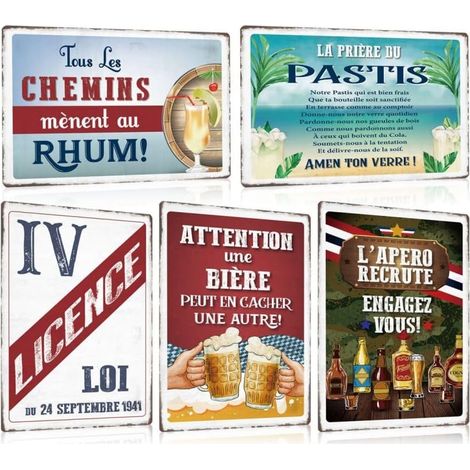 Plaque Metal Vintage Bar 30x20cm - Pub Panneau avec Humour Citation Française - Bistrot Club Cave Restaurant Cuisine Murale Decoration Accessoire (Set A) (1/5)