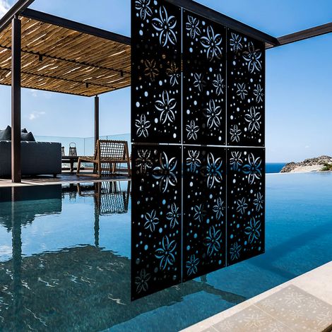 FLOWERS - Panneau ajouré en PVC - Brise-soleil - Dimension : 50x150 cm - Couleur : noir