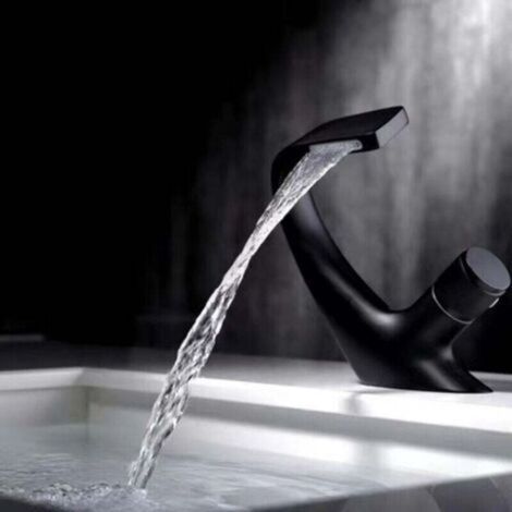Robinet Lavabo Noir-Mitigeur de Salle de Bain-Robinet Cascade pour Vasque Solide-Robinetterie de Super Qualité(Noir)A (1/3)