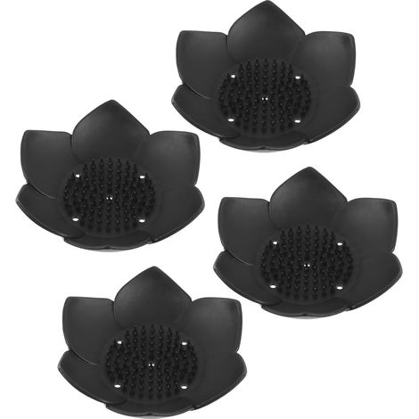 Porte-savonnette Noir 4 Pièces en Silicone Antidérapant Plateau Égouttoir Support Multi-Usage Facile à Nettoyer pour Salle de Bain ou Voyage pour Savonnette (1/5)
