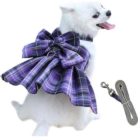 Jupe à carreaux pour animaux de compagnie Jk, sangle de poitrine, corde de traction, gilet pour chien et chat - XS (1/5)
