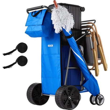 Chariot de Plage Tout-terrain, Chariot de Transport Pliable Charge Maximale 75 kg, Charette pour Camping Pêche Jardin Extérieur, avec Roues Pleines de 25 cm, Sac Isotherme et Porte-parasol (1/5)