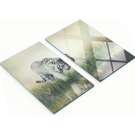 Tableros decorativos multifuncionales de vidrio templado, dise帽o Tigre Blanco, 2x30x52 cm