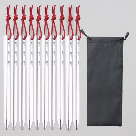10 pièces piquets de tente piquets de tente en alliage d'aluminium ultralégers et résistants piquets clous avec accessoires de corde réfléchissants - argent (1/5)