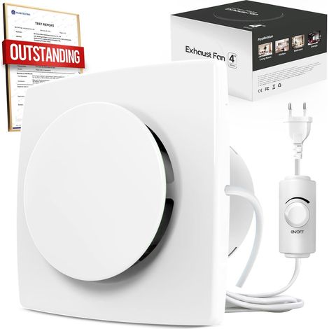 Ventilateur Extracteur d'Air 100 mm Silencieux, Contrôleur de Vitesse Variable, Extracteur Air 28 dB, Ventilation Puissante IPX4 VMC Salle de Bain, Aerateur pour Salle de Bain WC Garage (1/5)