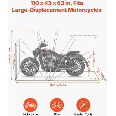 Abri moto extérieur anti-vol avec serrure, tente garage 600D Oxford relevable, protection tout temps robuste avec aération, 279x109.5x160 cm, noir (1/5)